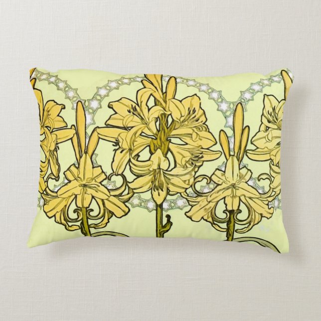 Alfonse Mucha Art Nouveau Lily Floral Pattern Decorative Cushion (Back)