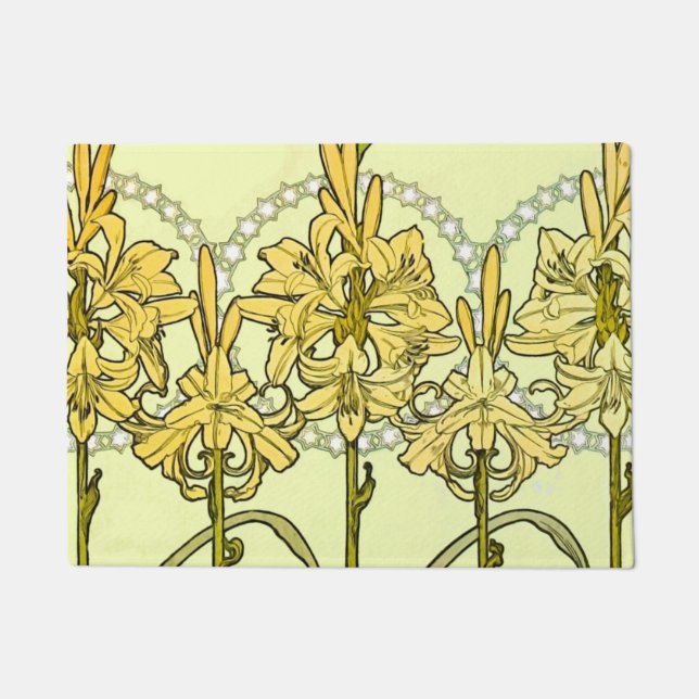 Alfonse Mucha Art Nouveau Lily Floral Pattern Doormat (Front)