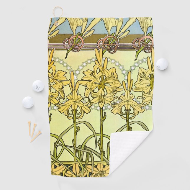 Alfonse Mucha Art Nouveau Lily Floral Pattern Golf Towel (InSitu)