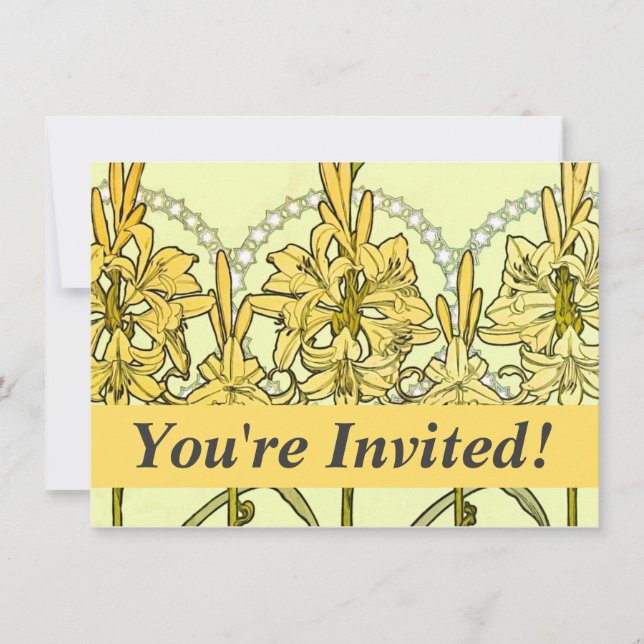Alfonse Mucha Art Nouveau Lily Floral Pattern Invitation (Front)