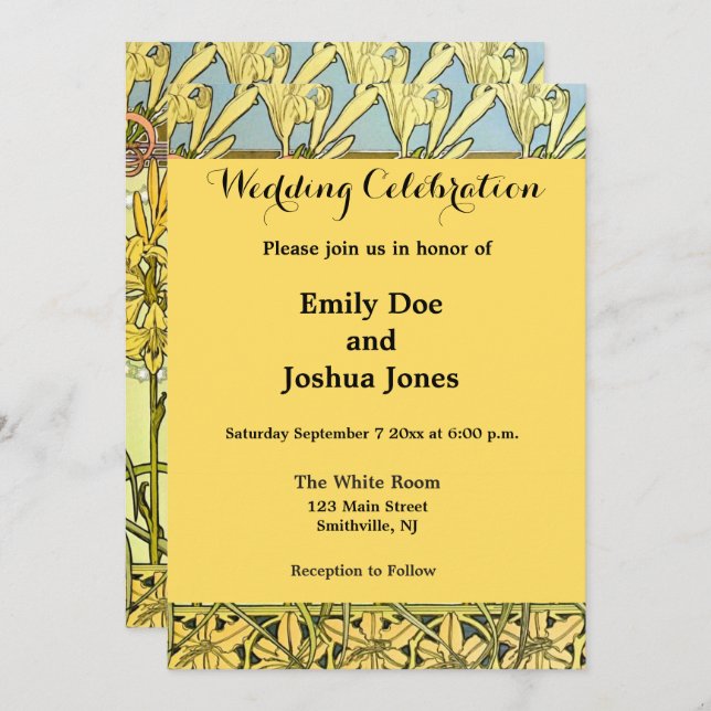 Alfonse Mucha Art Nouveau Lily Floral Pattern Invitation (Front/Back)