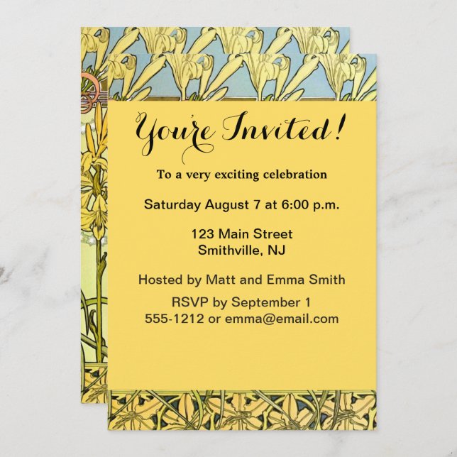 Alfonse Mucha Art Nouveau Lily Floral Pattern Invitation (Front/Back)