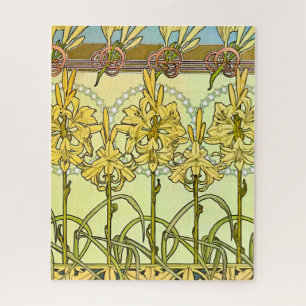 Alfonse Mucha Art Nouveau Lily Floral Pattern Jigsaw Puzzle