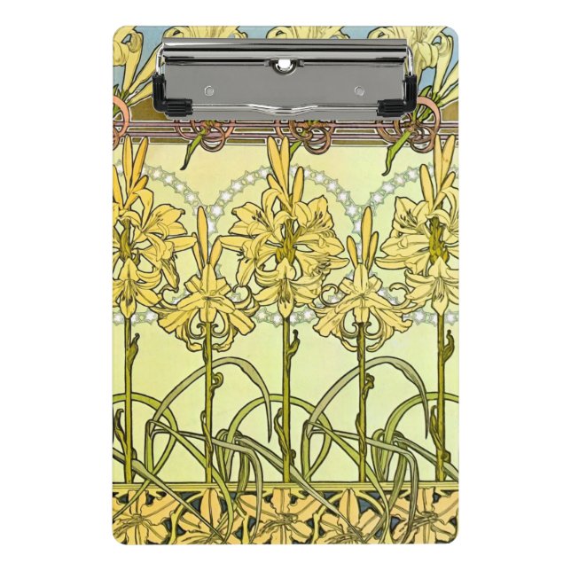 Alfonse Mucha Art Nouveau Lily Floral Pattern Mini Clipboard (Front)
