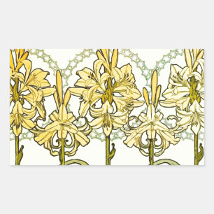Alfonse Mucha Art Nouveau Lily Floral Pattern Rectangular Sticker