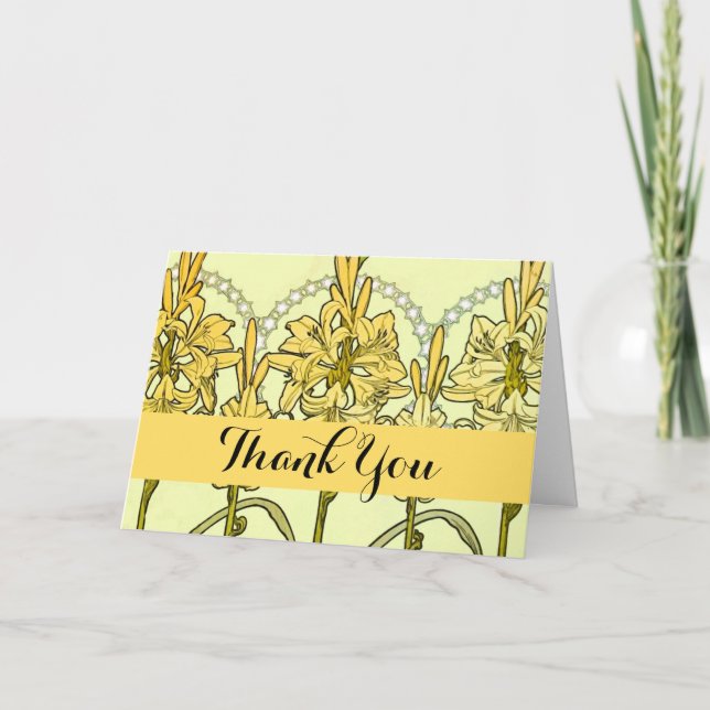 Alfonse Mucha Art Nouveau Lily Floral Pattern Thank You Card (Front)
