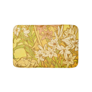 Alfonse Mucha Art Nouveau lily flowers Bath Mat
