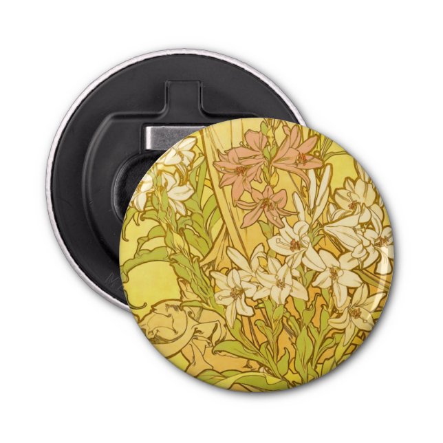 Alfonse Mucha Art Nouveau lily flowers Bottle Opener (Front)