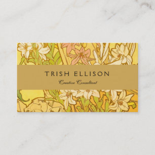 Alfonse Mucha Art Nouveau lily flowers Business Card