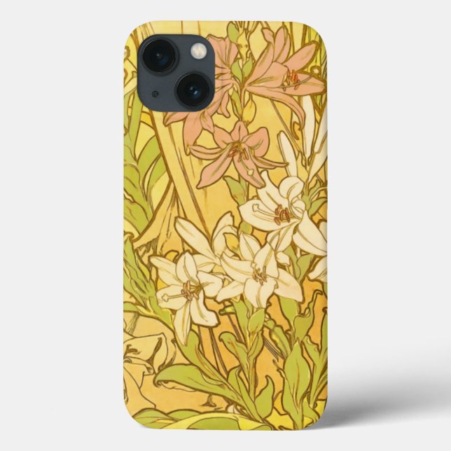 Alfonse Mucha Art Nouveau lily flowers Case-Mate iPhone Case (Back)