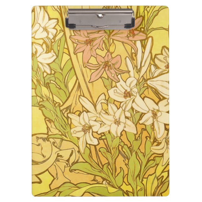 Alfonse Mucha Art Nouveau lily flowers Clipboard (Front)