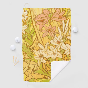 Alfonse Mucha Art Nouveau lily flowers Golf Towel