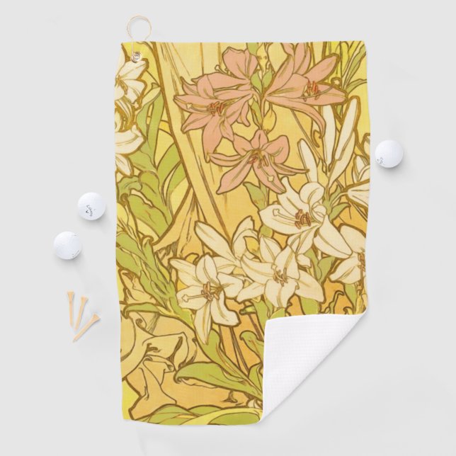 Alfonse Mucha Art Nouveau lily flowers Golf Towel (InSitu)