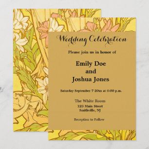 Alfonse Mucha Art Nouveau lily flowers Invitation
