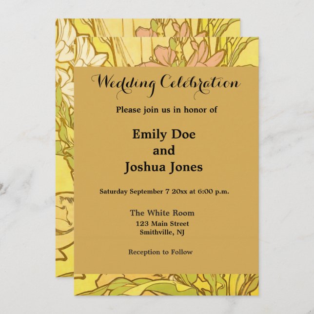 Alfonse Mucha Art Nouveau lily flowers Invitation (Front/Back)