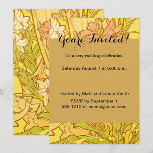 Alfonse Mucha Art Nouveau lily flowers Invitation