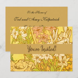 Alfonse Mucha Art Nouveau lily flowers Invitation
