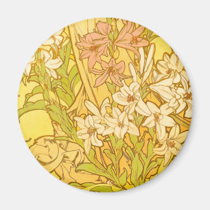 Alfonse Mucha Art Nouveau lily flowers Magnet