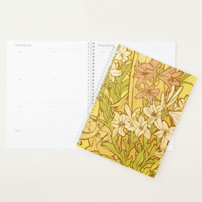 Alfonse Mucha Art Nouveau lily flowers Planner (Display)