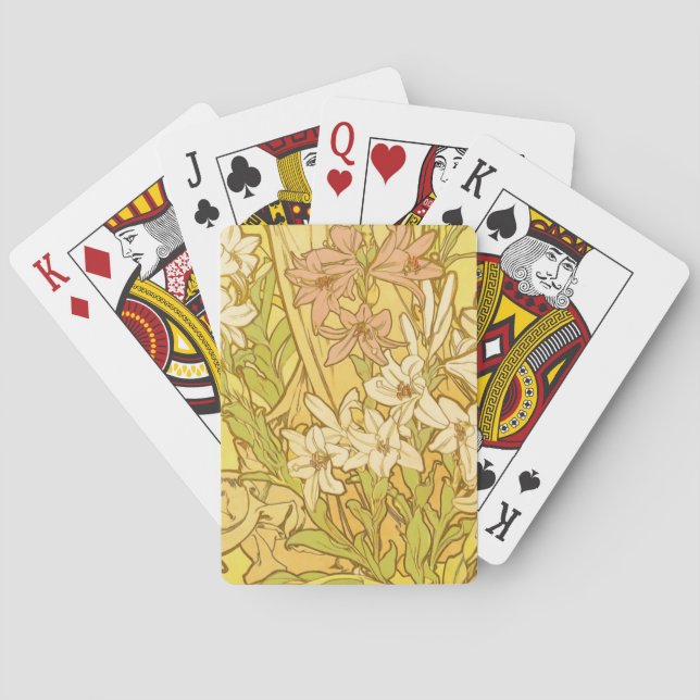 Alfonse Mucha Art Nouveau lily flowers Playing Cards (Back)
