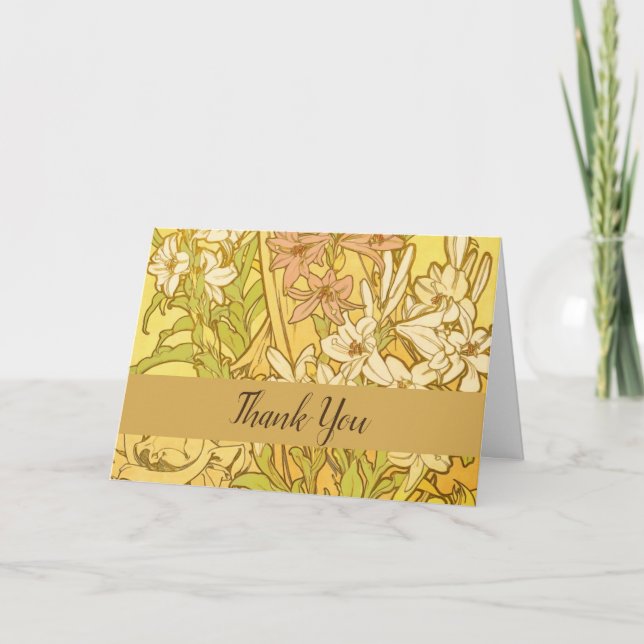 Alfonse Mucha Art Nouveau lily flowers Thank You Card (Front)