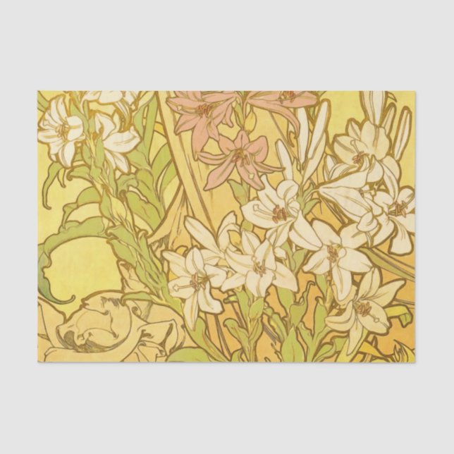 Alfonse Mucha Art Nouveau lily flowers Tissue Paper (Front)