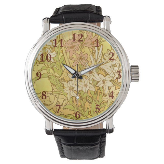 Alfonse Mucha Art Nouveau lily flowers Watch (Front)