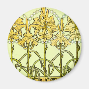 Alfonse Mucha Art Nouveau lily pattern classic Magnet
