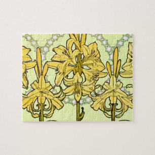 Alfonse Mucha Art Nouveau lily pattern Jigsaw Puzzle