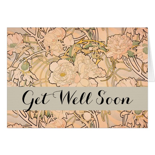 Alfonse Mucha Art Nouveau Peonies (Front Horizontal)