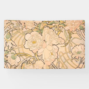 Alfonse Mucha Art Nouveau Peonies Banner