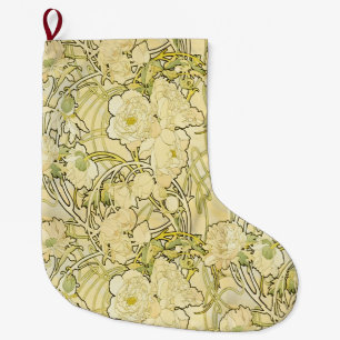Alfonse Mucha Art Nouveau Peonies Botanical Art Large Christmas Stocking