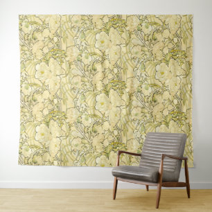 Alfonse Mucha Art Nouveau Peonies Botanical Art Tapestry