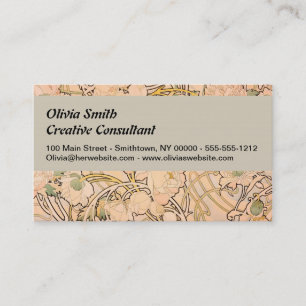 Alfonse Mucha Art Nouveau Peonies Business Card