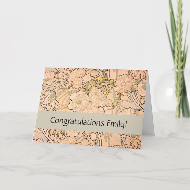 Alfonse Mucha Art Nouveau Peonies Card (Front)