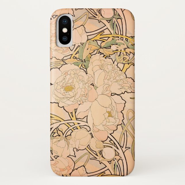 Alfonse Mucha Art Nouveau Peonies Case-Mate iPhone Case (Back)