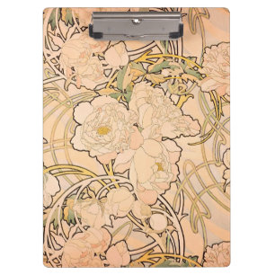 Alfonse Mucha Art Nouveau Peonies Clipboard
