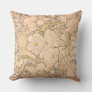Alfonse Mucha Art Nouveau Peonies Cushion