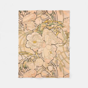 Alfonse Mucha Art Nouveau Peonies Fleece Blanket