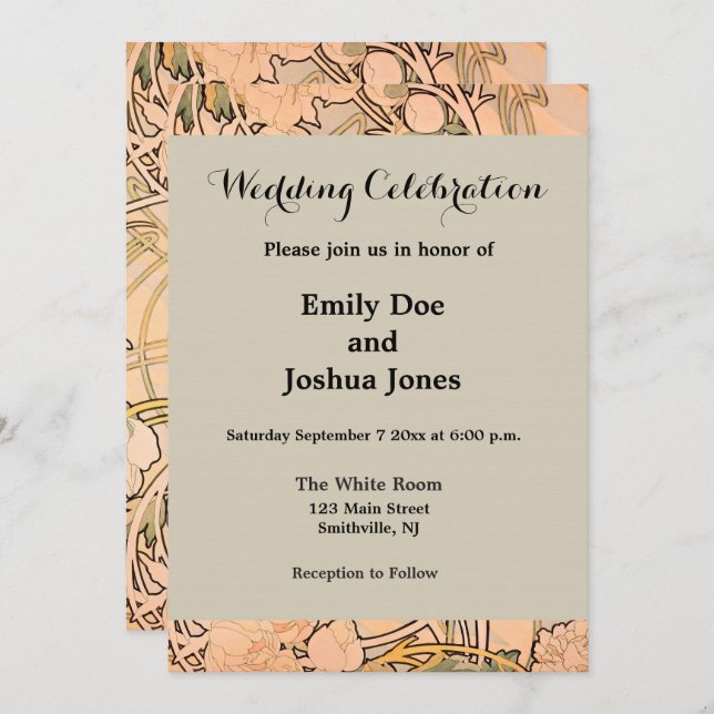 Alfonse Mucha Art Nouveau Peonies Invitation (Front/Back)