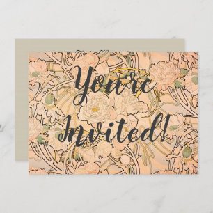 Alfonse Mucha Art Nouveau Peonies Invitation
