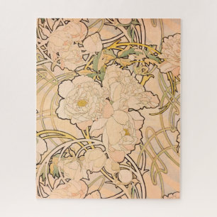 Alfonse Mucha Art Nouveau Peonies Jigsaw Puzzle