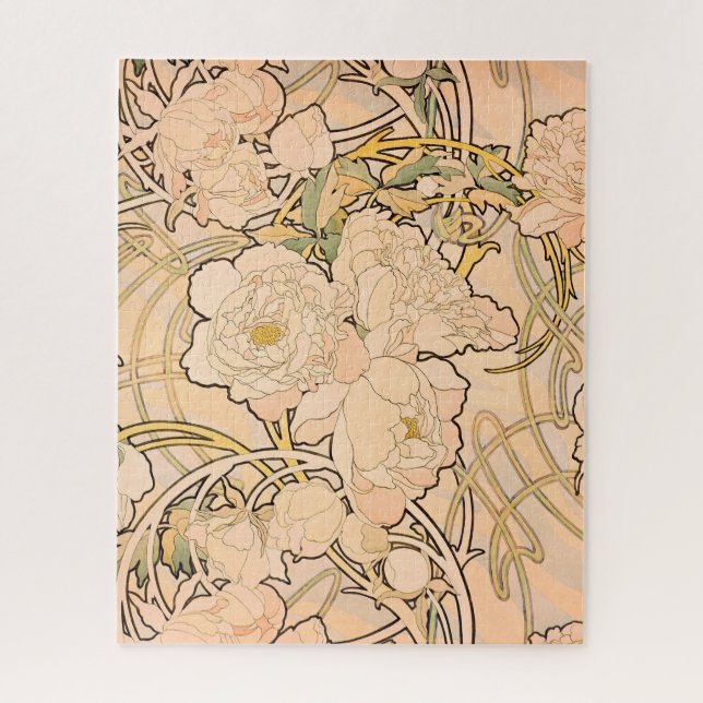 Alfonse Mucha Art Nouveau Peonies Jigsaw Puzzle (Vertical)