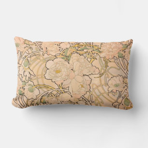 Alfonse Mucha Art Nouveau Peonies Lumbar Cushion