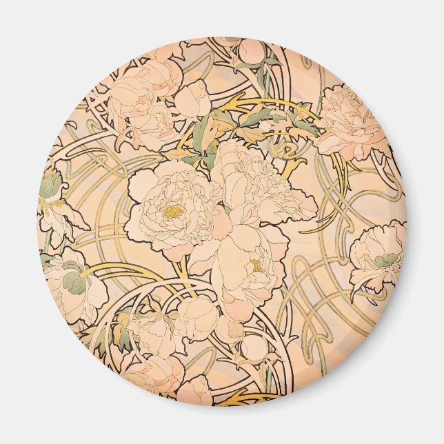 Alfonse Mucha Art Nouveau Peonies Magnet (Front)