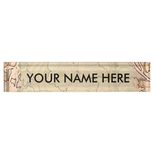 Alfonse Mucha Art Nouveau Peonies Nameplate (Front)