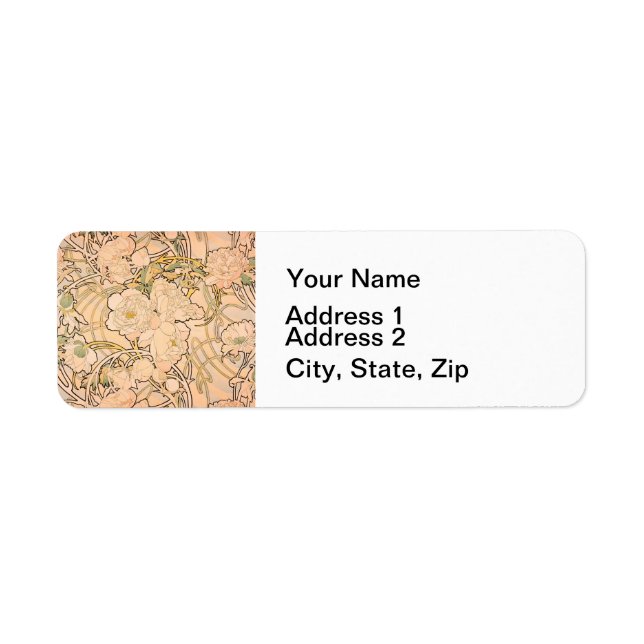 Alfonse Mucha Art Nouveau Peonies Return Address Label (Front)