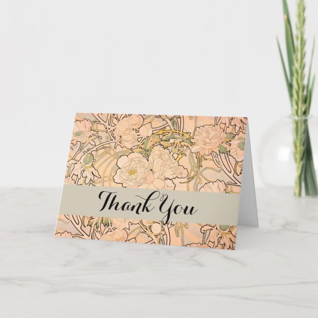Alfonse Mucha Art Nouveau Peonies Thank You Card (Front)