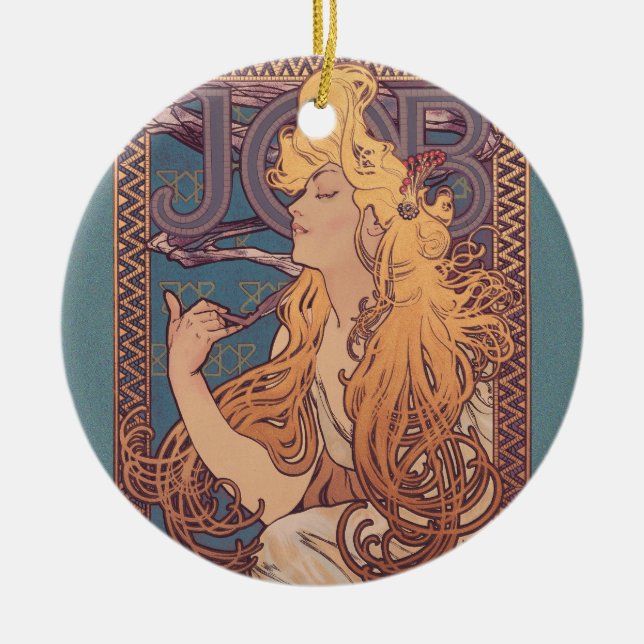 Alfonse Mucha Job Art Nouveau woman Ceramic Ornament (Front)