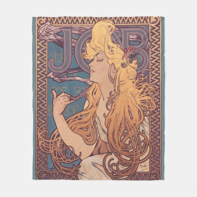 Alfonse Mucha Job Art Nouveau woman Fleece Blanket (Front)